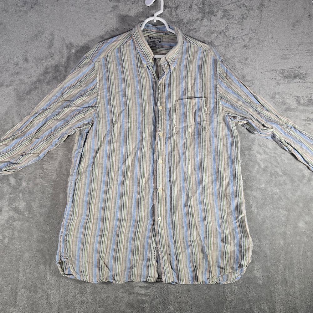 Lucky Brand Linen Button Up Striped Casual Shirt‎ Long Sleeve Mens Large